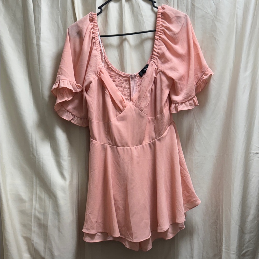 Lulu's Blush Smocked Dress with Ruffle Detail